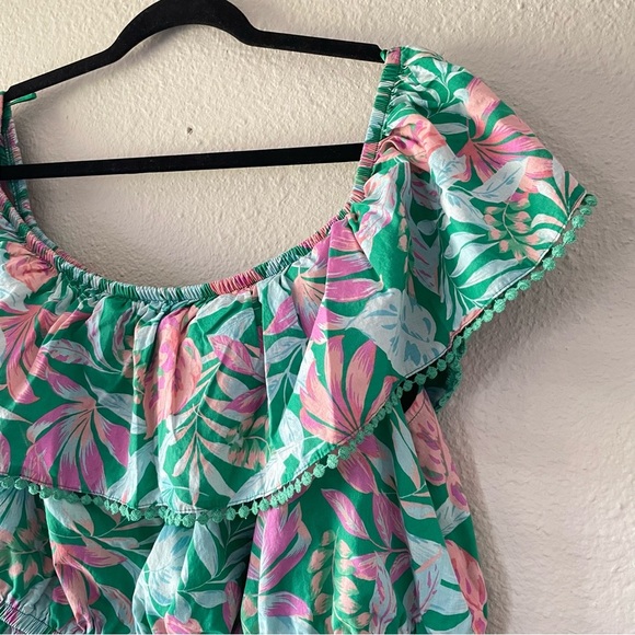 Terra & Sky Off The Shoulder Dress Women’s Plus Size 4X Green Tropical Ruffle - Picture 8 of 14